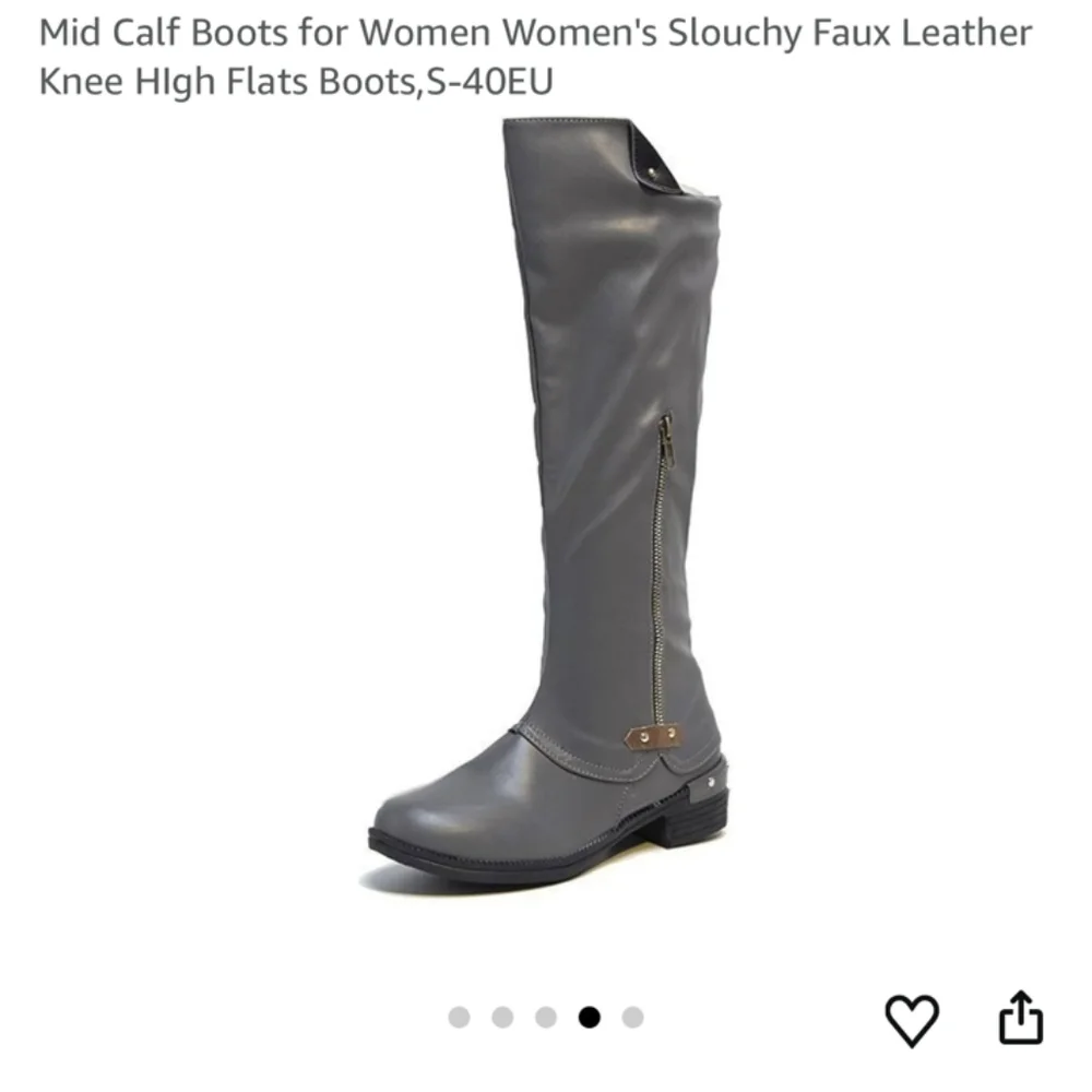 Elegant Gray Women's Knee-High Boots Cheynp Mid Calf Slauchy Faux Leather